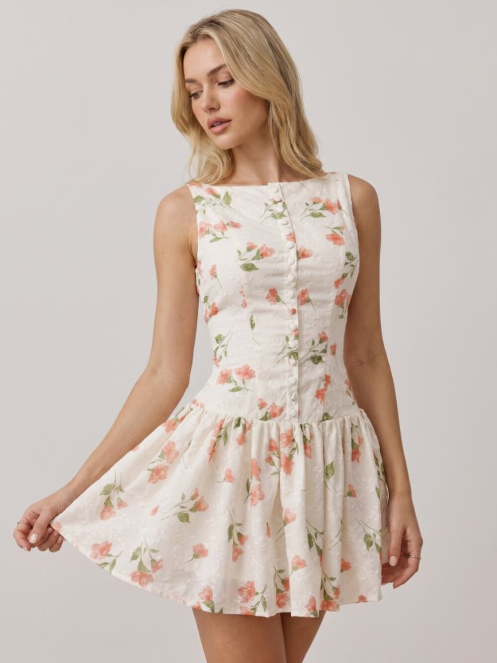 Women’s Floral Embroidered Sleeveless Mini Dress Cottagecore Spring Dress - Picture 2 of 6